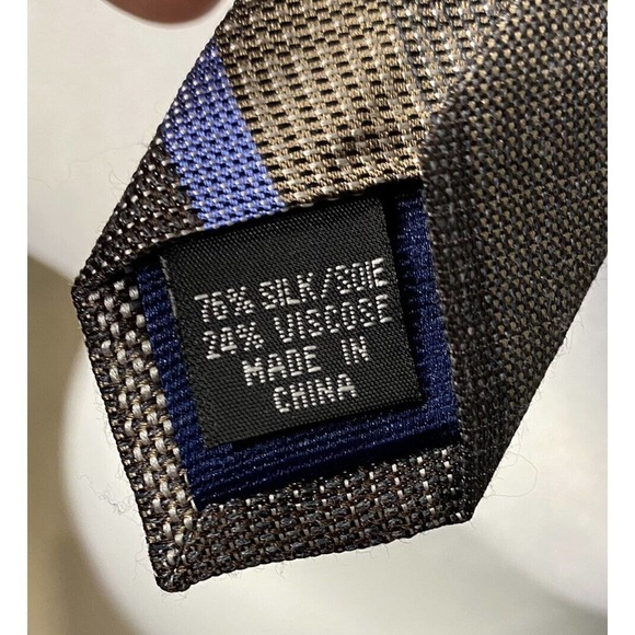 Michael Kors Mens Brown Blue White PLAID Woven Silk Blend Tie Neckwear - Picture 5 of 6